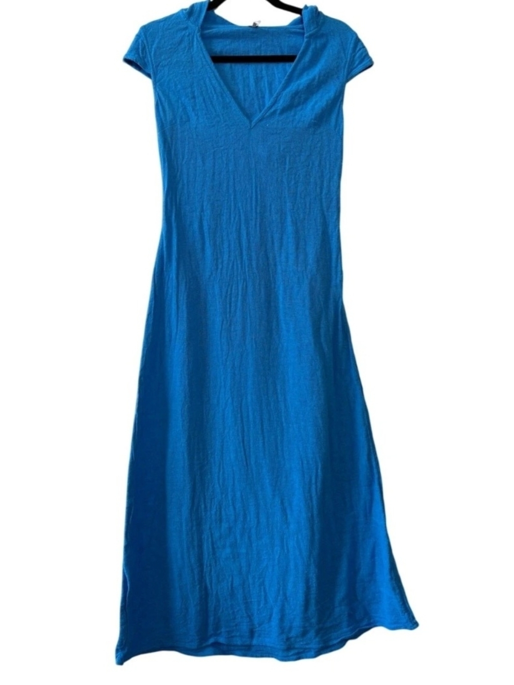 Free People V-Neck Cap Sleeve Maxi Dress Boho in Bright Blue